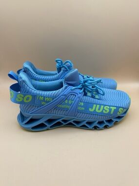 Light Blue Just So So Women’s Athletic Sneakers 39 with Neon Green Accents